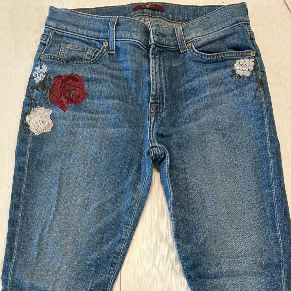 7 for all Mankind Ankle floral Embroidery Jeans Sz 28